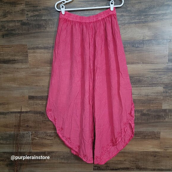 Vintage Harem Pants Size S High Rise Embroidered Stretch Waist Pink Boho - Picture 2 of 8